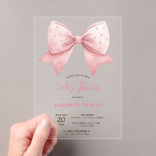 Watercolor Pink Bow Dots Baby Shower Acrylic Invitations