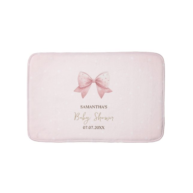 Watercolor Pink Bow Dots Baby Shower Bath Mat (Front)