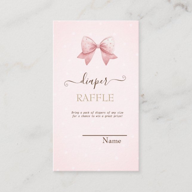Watercolor Pink Bow Dots Baby Shower Enclosure Card (Front)