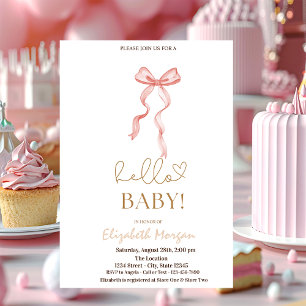 Watercolor Pink Bow Dots Baby Shower  Invitation