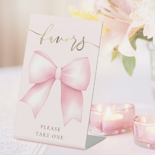  watercolor pink bow favours sign