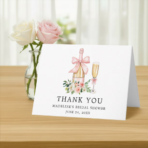 Watercolor Pink Bow Floral Bridal Shower Thank You Card