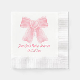 watercolor pink bow girl baby shower cute napkin