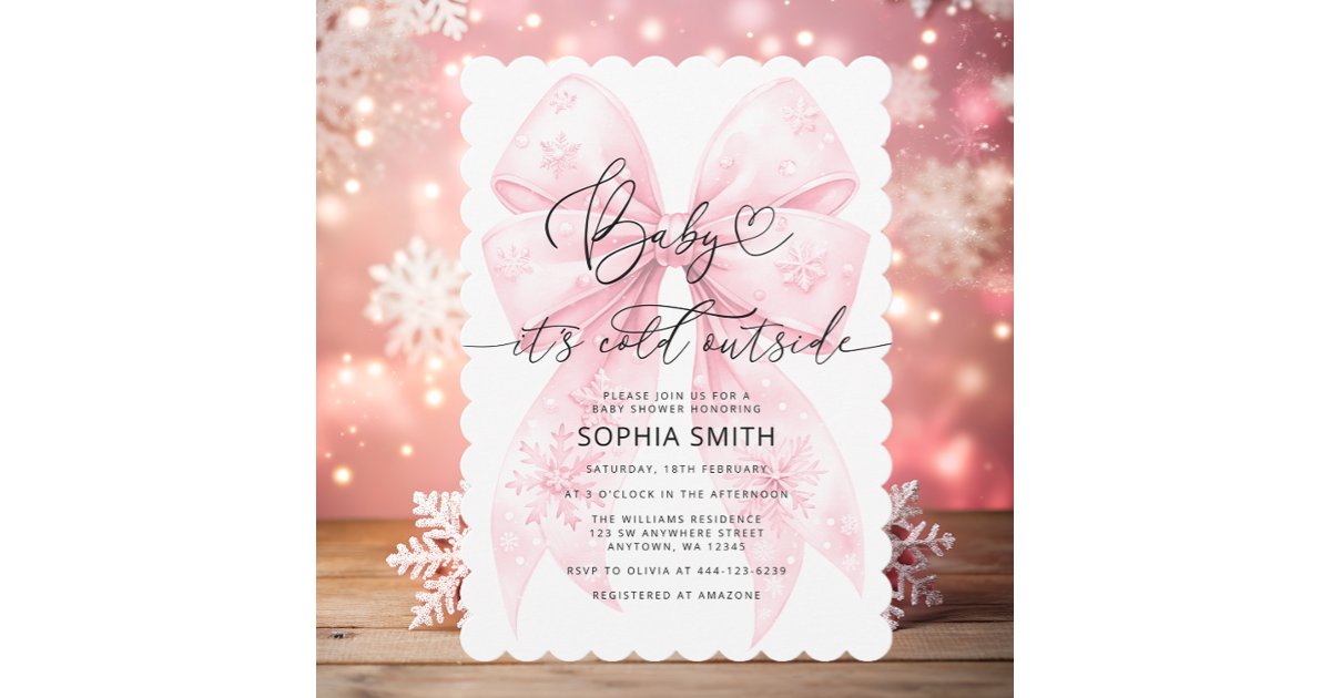 Watercolor Pink Bow Girl Baby Shower Invitation | Zazzle