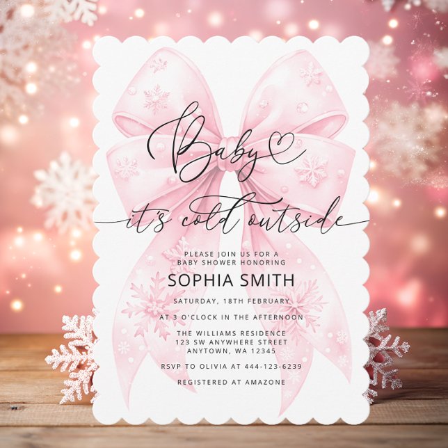 Watercolor Pink Bow Girl Baby Shower Invitation (Creator Uploaded)
