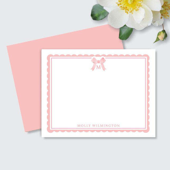 Watercolor Pink Bow Girly Preppy Monogram Card (Creator Uploaded)
