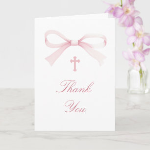 Watercolor Pink Bow Holy Cross Religious Thank You Card