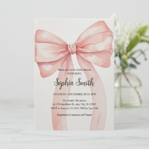 Watercolor Pink Bow Pastel Girl Baby Shower Invitation