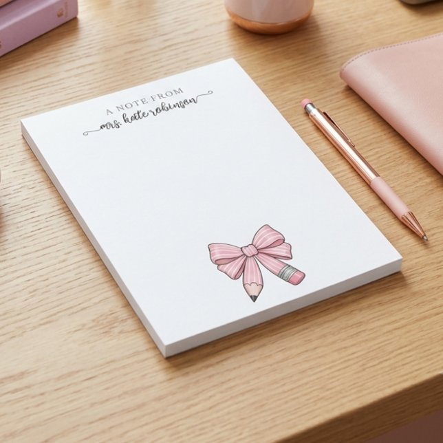 Watercolor pink bow pencil Note from Teacher  (Creator Uploaded)