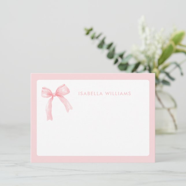 Watercolor Pink Bow Preppy Note Card (Standing Front)