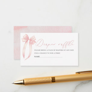 Watercolor pink bow ribbon baby shower diaper ra Enclosure Card