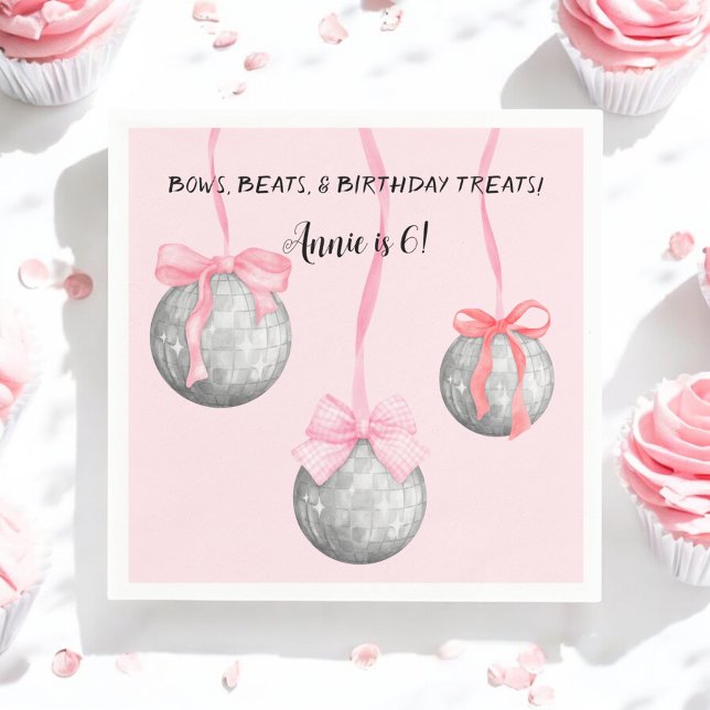 Watercolor Pink Bow Ribbon Silver Disco Ball Napkin (Creator Uploaded)