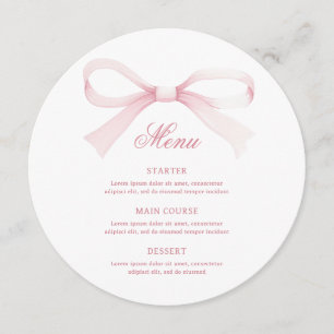 Watercolor Pink Bow Round Menu