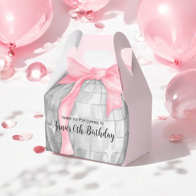 Watercolor Pink Bow Silver Disco Ball Birthday Favour Box (Creator Uploaded)