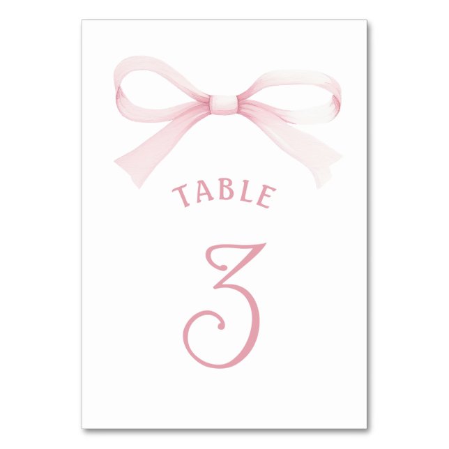 Watercolor Pink Bow Table Number (Front)