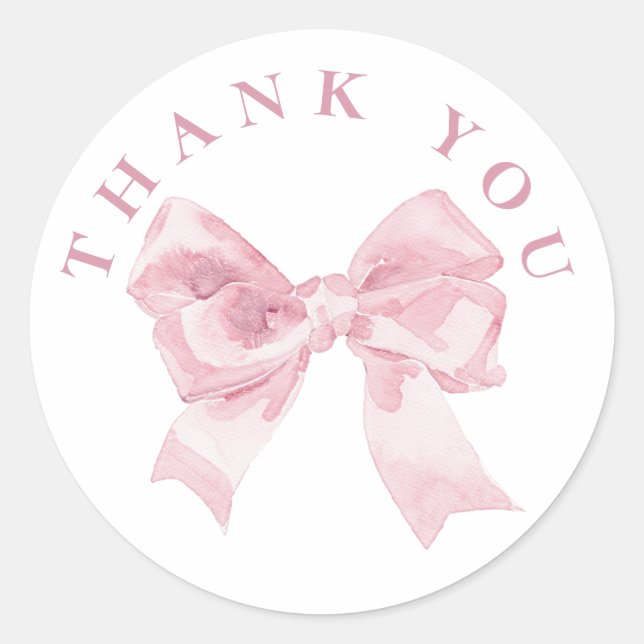 watercolor pink bow thank you classic round sticker (Front)