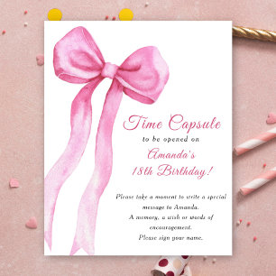Watercolor pink bow Time Capsule 1st birthday Poster