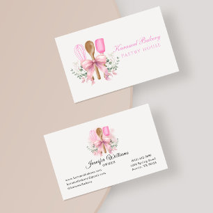 Watercolor Pink Bow Utensil Bakery Business Card