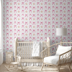 Watercolor Pink Bows Pattern Wallpaper