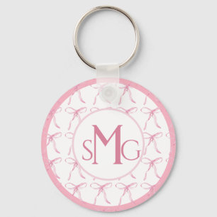 Watercolor Pink Bows with Monogram  Key Ring