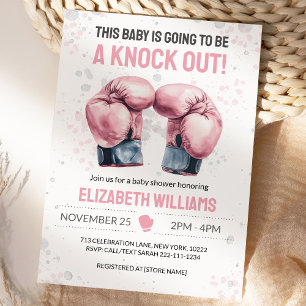 Watercolor Pink Boxing Baby Girl Shower Invitation
