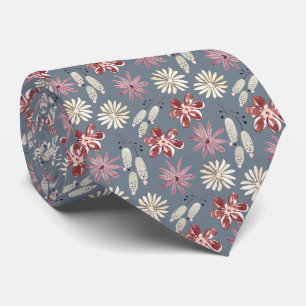 Watercolor Pink Brown Cream Flower Botanical Tie
