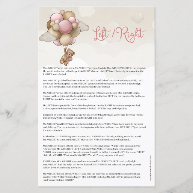 Watercolor pink brown ivory teddy bear Left Right (Front)