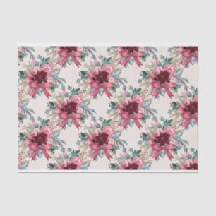 WATERCOLOR PINK & BURGUNDY CHRISTMAS FLOWERS TISSUE PAPER