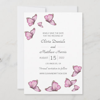 Watercolor pink butterflies. Wedding Save The Date