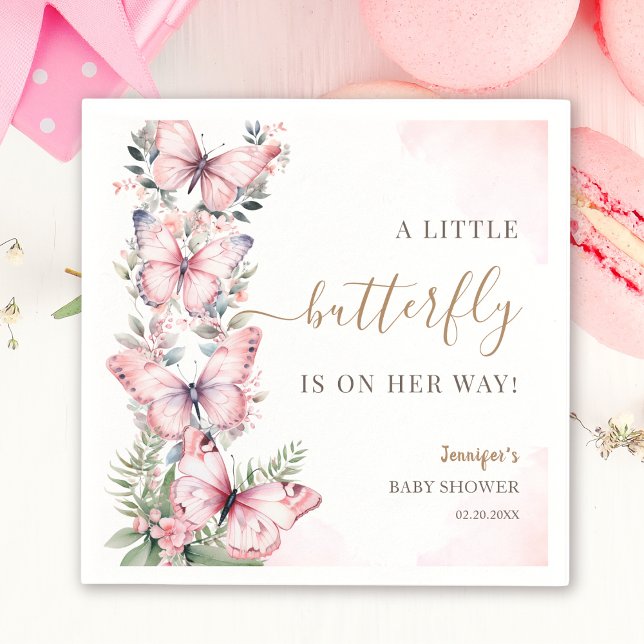  Watercolor Pink Butterfly Girl Baby Shower  Napkin (Creator Uploaded)