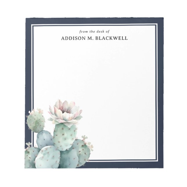 Watercolor Pink Cactus Flower From The Desk Of Notepad (Front)