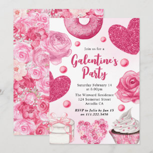 Watercolor Pink Cakes and Treats Galentine's Party Invitation