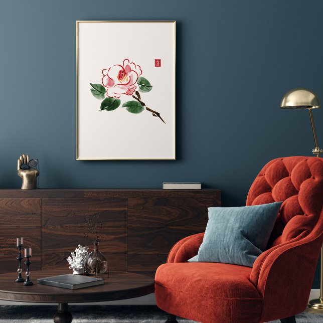 Watercolor Pink Camellia Flower hieroglyph Wealth Poster (Creator Uploaded)