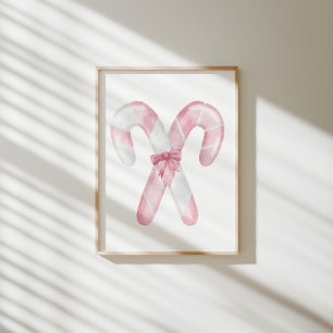 Watercolor pink candy cane poster