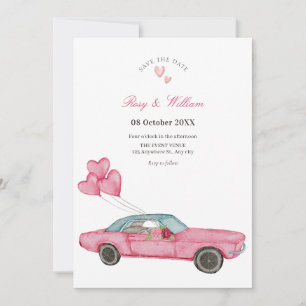 Watercolor pink car wedding save the date