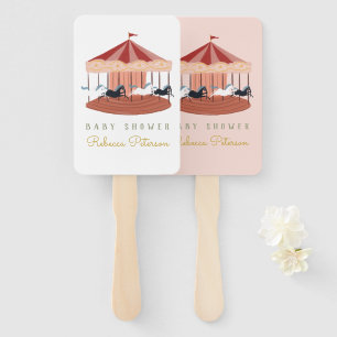Watercolor Pink Carousel Baby Shower Hand Fan