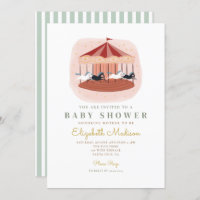 Watercolor pink Carousel Baby Shower Invitation