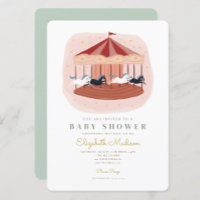 Watercolor pink Carousel Baby Shower Invitation
