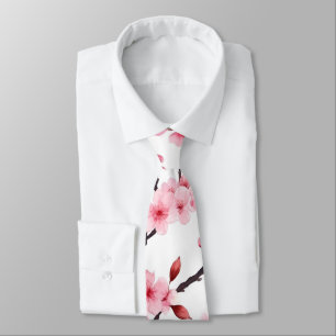Watercolor Pink Cherry Blossom Floral Tie
