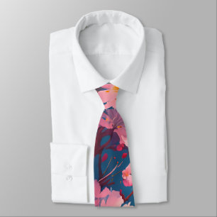 Watercolor Pink Cherry Blossom Flower Pattern Tie