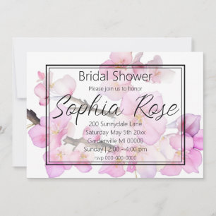 Watercolor pink cherry blossoms Bridal shower  Invitation