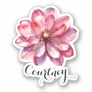 Watercolor Pink Cherry Blossoms Floral Custom Name