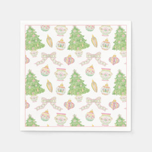 Watercolor Pink Chinoiserie Baubles Christmas Tree Napkin