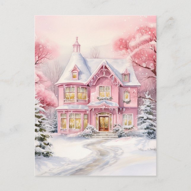 Watercolor Pink Christmas Background Postcard (Front)