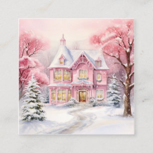 Watercolor Pink Christmas Background Square Business Card