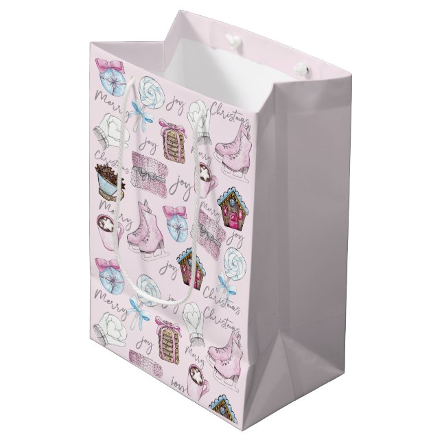 Watercolor Pink Christmas Cute Medium Gift Bag (Front Angled)