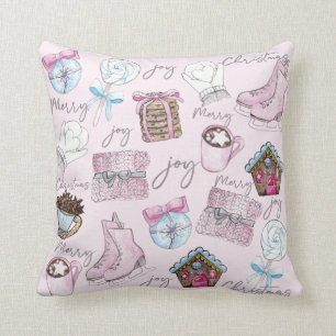 Watercolor Pink Christmas design Cushion