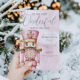 watercolor Pink Christmas Nutcracker 1st birthday  Invitation