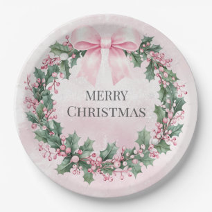 watercolor Pink Christmas Santa 1st birthday Paper Plate