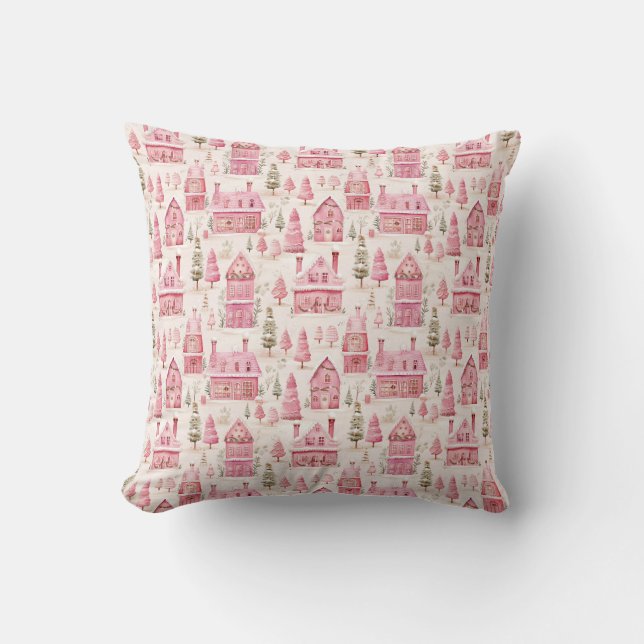 Watercolor Pink Christmas Throw Pillow (Front)